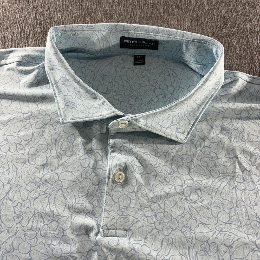 Peter Millar Crown Crafted Polo Shirt Mens 2XL Blue Floral Golf Activewear